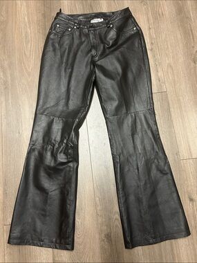 Newport News Black Leather Flare pants.